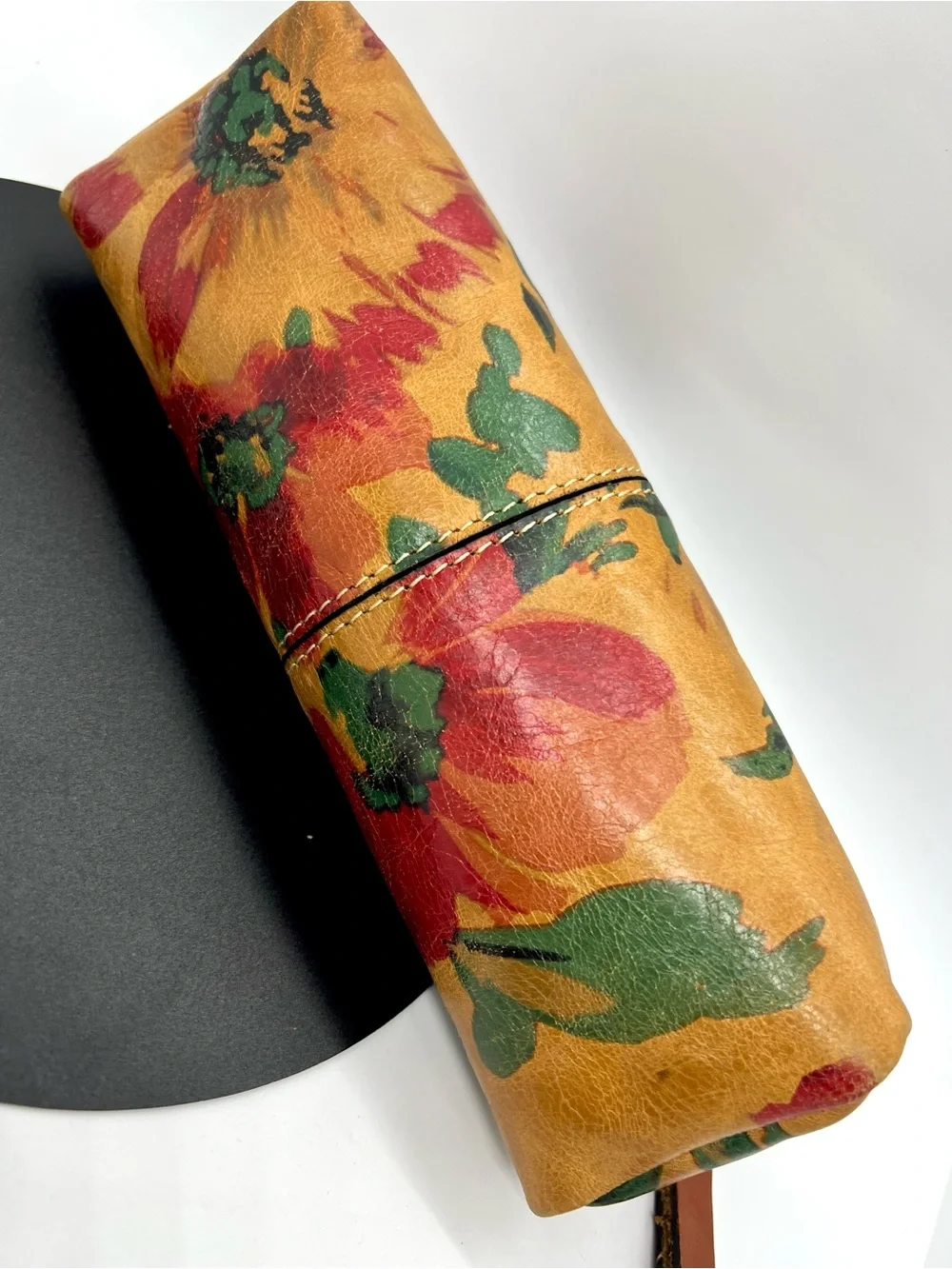 Patricia Nash Floral Leather Wristlet Cosmetic Makeup Pencil Case Vintage Boho